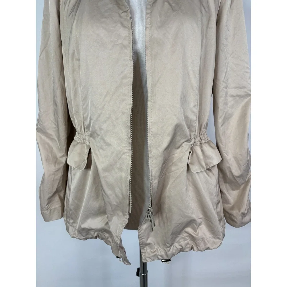 Lafayette 148 New York Jacket Women 10 Beige Lightweight Ruched Zip Quiet Luxury